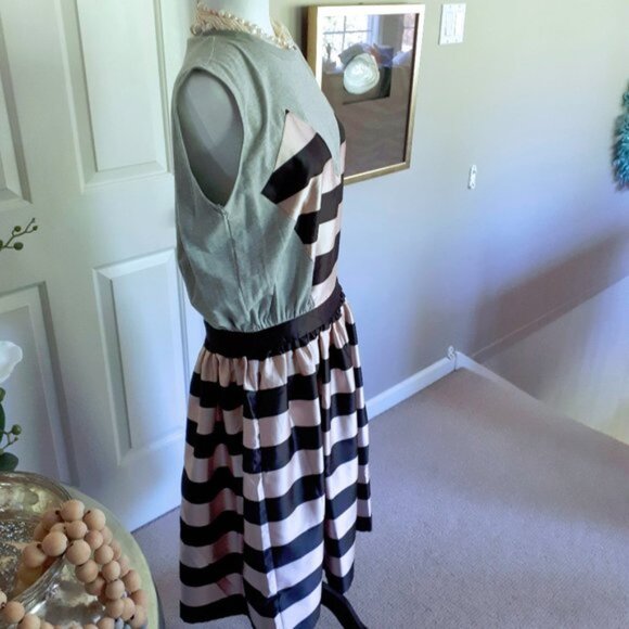 NWOT English Factory sleeveless t shirt striped flare dress Size L - Picture 3 of 4